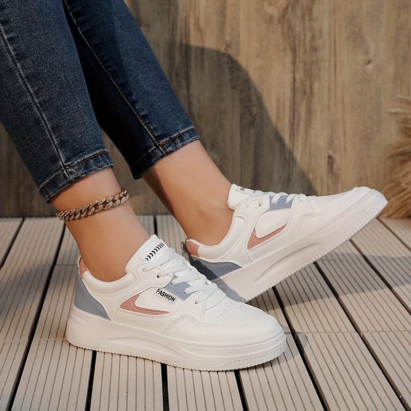 Lively® Women's Casual & Fashion Sneakers, Letter Patch Color Block Skate Shoes, Low Top Lace Up Shoes